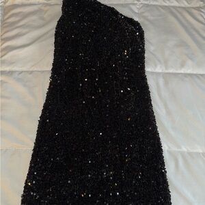 Black Sequin One-Shoulder Dress